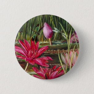 Vintage Painting Pink Blossoms Flowers 6 Cm Round Badge