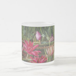 Vintage Painting Pink Blossoms Flowers Frosted Glass Coffee Mug