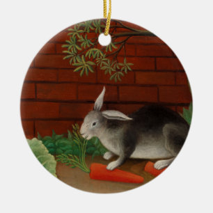 Vintage Painting Rabbit eating Carrot Ceramic Tree Decoration