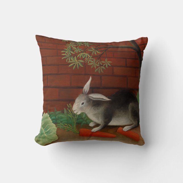 Vintage Painting Rabbit eating Carrot Cushion (Front)