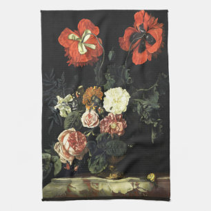 Vintage painting Still Life with Flowers  Tea Towel