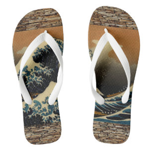 Vintage Painting The Great Wave Japanese Sea Beach Flip Flops