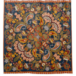 Vintage paisley bandanna print,  silk neck scarf o shower curtain