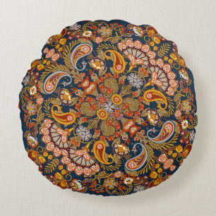 Vintage paisley bandanna print,silk neck scarf or  round cushion