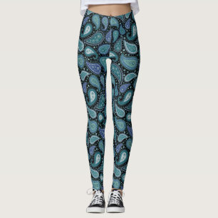Vintage Paisley Beautiful Blue Teal Leggings