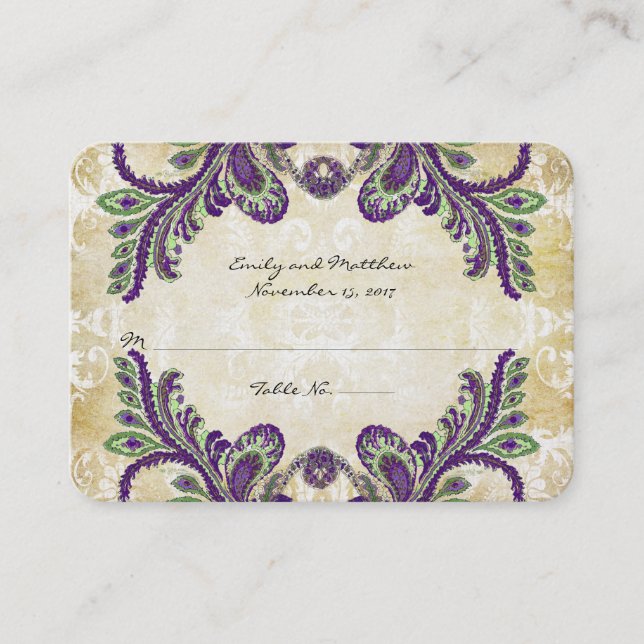 Vintage Paisley Damask Table Place Cards (Front)
