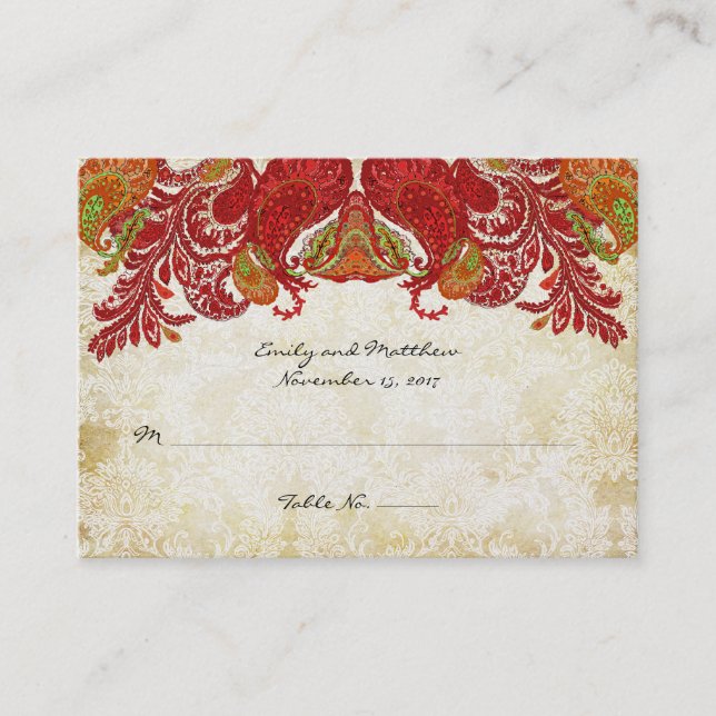 Vintage Paisley Damask Table Place Cards (Front)