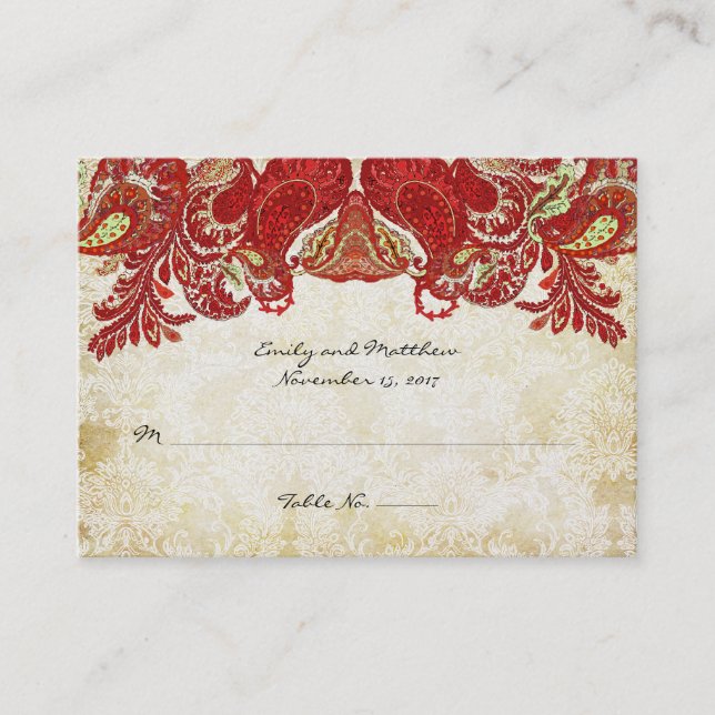 Vintage Paisley Damask Table Place Cards (Front)