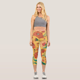 Vintage Paisley Floral Garden Capri Leggings