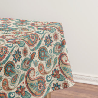 Vintage Paisley in Red Teal Cream Tablecloth