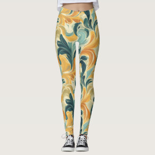 Vintage Paisley-Inspired Leaf Pattern (1) Leggings
