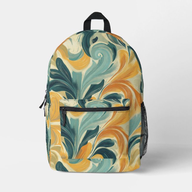 Vintage Paisley-Inspired Leaf Pattern (1) Printed Backpack (Front)
