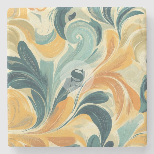 Vintage Paisley-Inspired Leaf Pattern (1) Stone Coaster (Front)