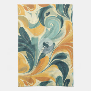 Vintage Paisley-Inspired Leaf Pattern (1) Tea Towel