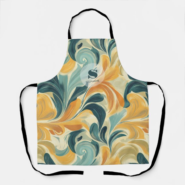 Vintage Paisley-Inspired Leaf Pattern Apron (Front)