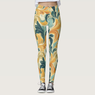 Vintage Paisley-Inspired Leaf Pattern Leggings