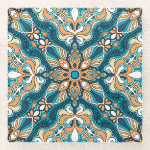 Vintage paisley kerchief: oriental print. glass coaster