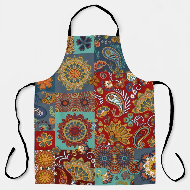 Vintage Paisley Mandala Colourful Patchwork Apron (Front)