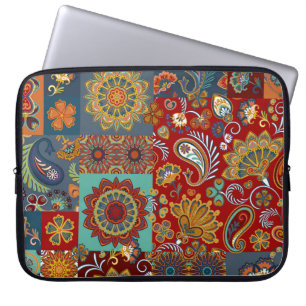 Vintage Paisley Mandala Colourful Patchwork Laptop Sleeve