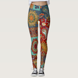 Vintage Paisley Mandala Colourful Patchwork Leggings