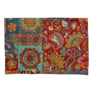 Vintage Paisley Mandala Colourful Patchwork Pillowcase