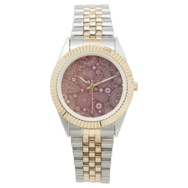 Vintage Paisley on Brown Background Watch (Front)