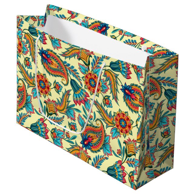 Vintage Paisley Pattern On Yellow Large Gift Bag (Front Angled)