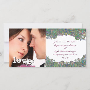 Vintage Paisley Peacock Colours Save The Date Phot
