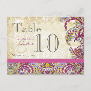 Vintage Paisley Peacock Gold Wedding Table Number Postcard