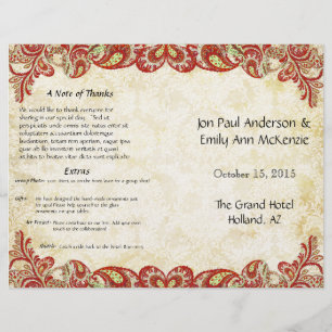 Vintage Paisley Peacock Red Wedding Program