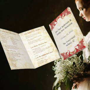 Vintage Paisley Peacock Red Wedding Program