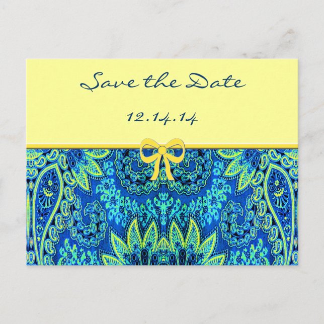 Vintage Paisley Save The Date Announcement Postcard (Front)