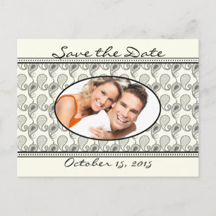 Vintage Paisley Save The Date with Your Photos Announcement Postcard