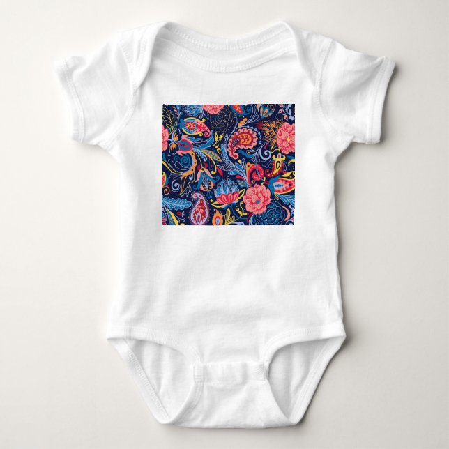 Vintage Paisley Seamless Pattern Design Baby Bodysuit (Front)