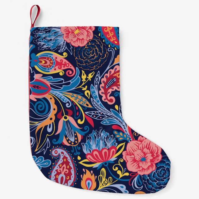 Vintage Paisley Seamless Pattern Design Small Christmas Stocking (Front)