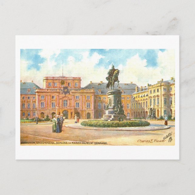 Vintage Palace and Monument, Mannheim, Germany Postcard (Front)