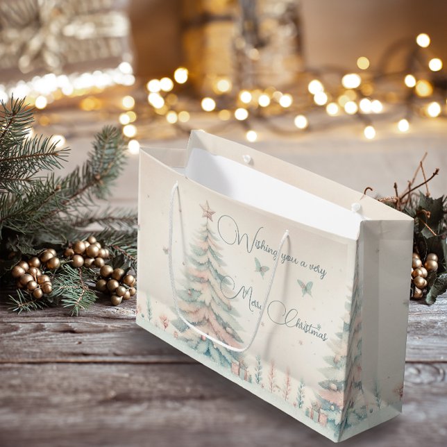 Vintage pale Merry Christmas  Large Gift Bag (Vintage pale Merry Christmas Large Gift Bag)