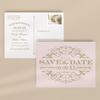 Vintage Pale Pink Gold Scrollwork Save the Date