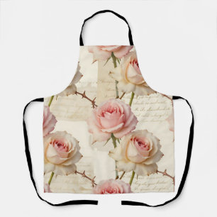 Vintage Pale Pink Rose Script Pattern Apron