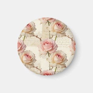 Vintage Pale Pink Rose Script Pattern Magnet