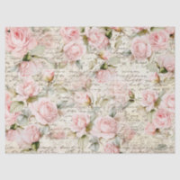 Vintage Pale Pink Roses Old Letter Decoupage