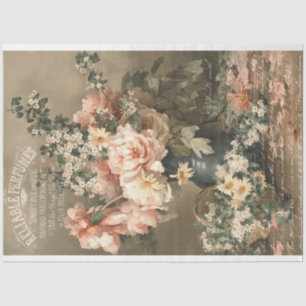 Vintage Pale Roses in Vase with Ephemera Decoupage Tissue Paper