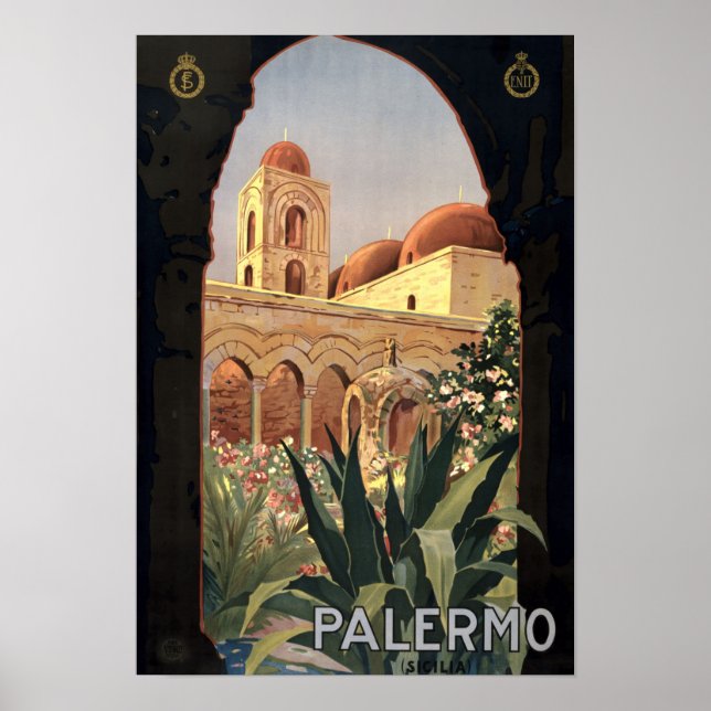 Vintage Palermo Sicily Tourism Travel Poster (Front)