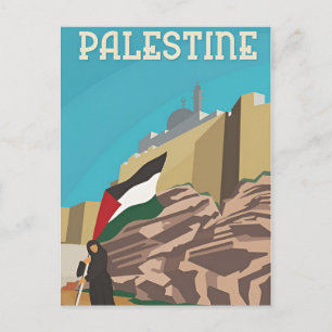 Vintage Palestine Travel watercolor retro Postcard