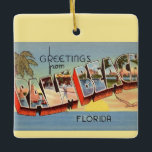 Vintage Palm Beach Greeting  Ceramic Ornament<br><div class="desc">A colourful,  vintage postcard greeting from Palm Beach,  Florida repurposed on an ornament!</div>