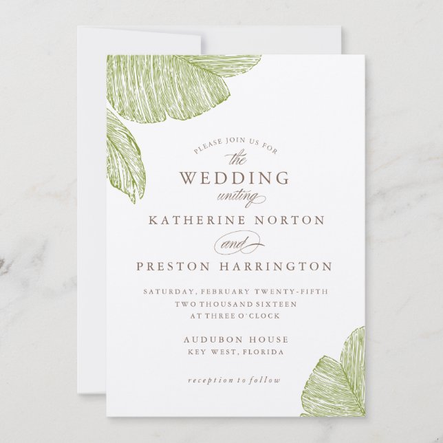 Vintage Palm Destination Beach Wedding Invitation (Front)
