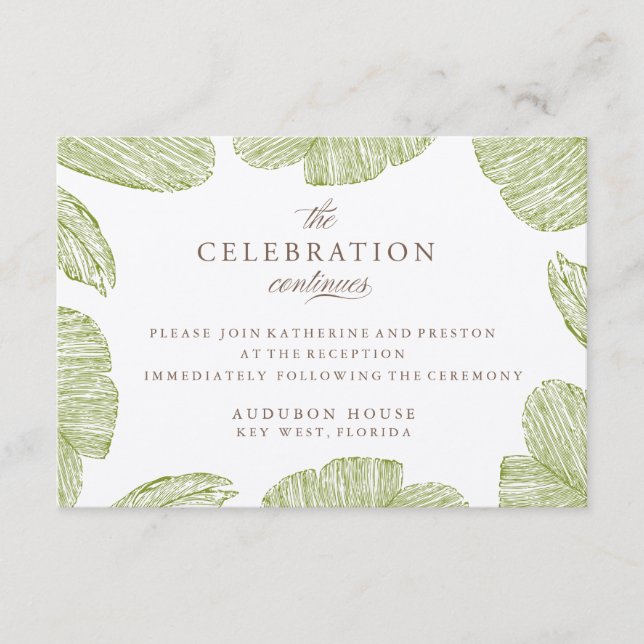 Vintage Palm Destination Beach Wedding Reception Enclosure Card (Front)