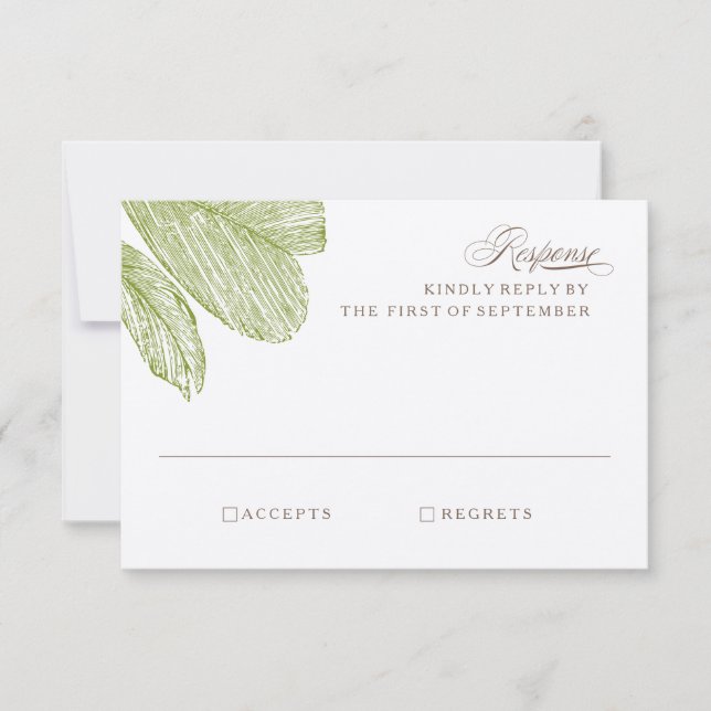 Vintage Palm Destination Beach Wedding RSVP Card (Front)