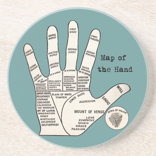 Vintage palm reading palmistry fortune coaster (Front)