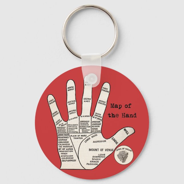 Vintage palm reading palmistry fortune key ring (Front)